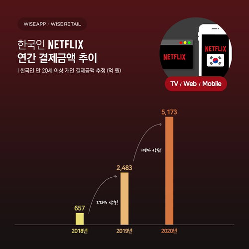 작년 국내 넷플릭스 연간 결제금액 5천억원 추정 