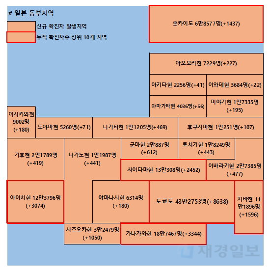 21일 일본 코로나 확진자 현황
