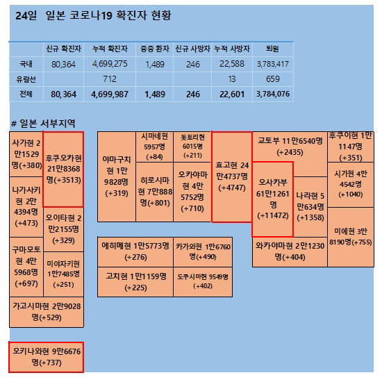 24일 일본 코로나 확진자 현황 24일 일본 코로나 확진자 현황