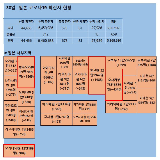 30일 일본 코로나 확진자 현황