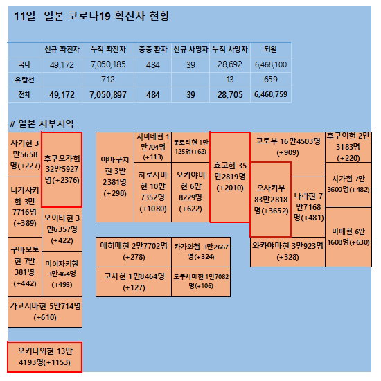 11일 일본 코로나 확진자 현황