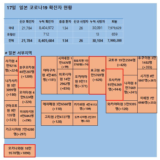 17일 일본 코로나 확진자 현황