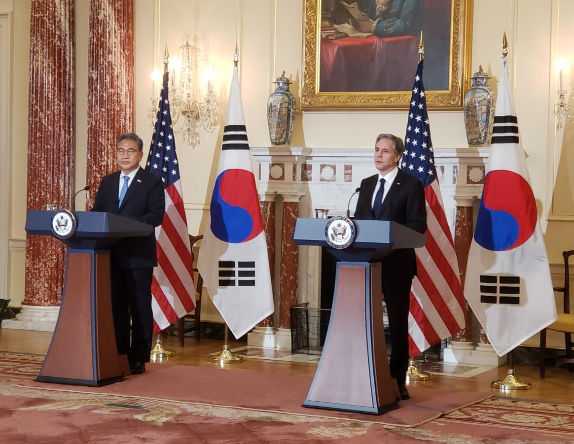 기자회견하는 박진 외교부 장관과 토니 블링컨 미국 국무부 장관 [연합뉴스 제공]
