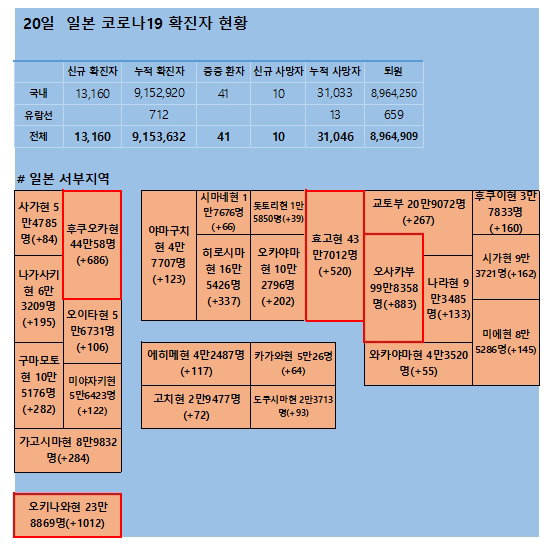 20일 일본 코로나 확진자 현황 20일 일본 코로나 확진자 현황