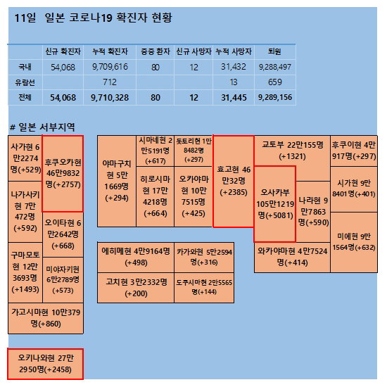 11일 일본 코로나 확진자 현황 11일 일본 코로나 확진자 현황