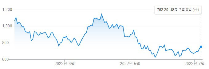 테슬라 6개월 주가 2022.07.11