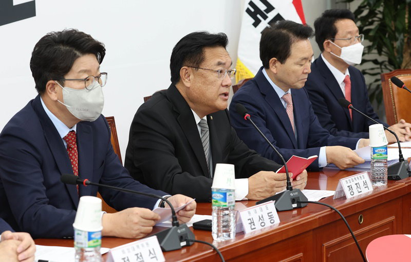 비대위에서 발언하는 정진석 비대위원장