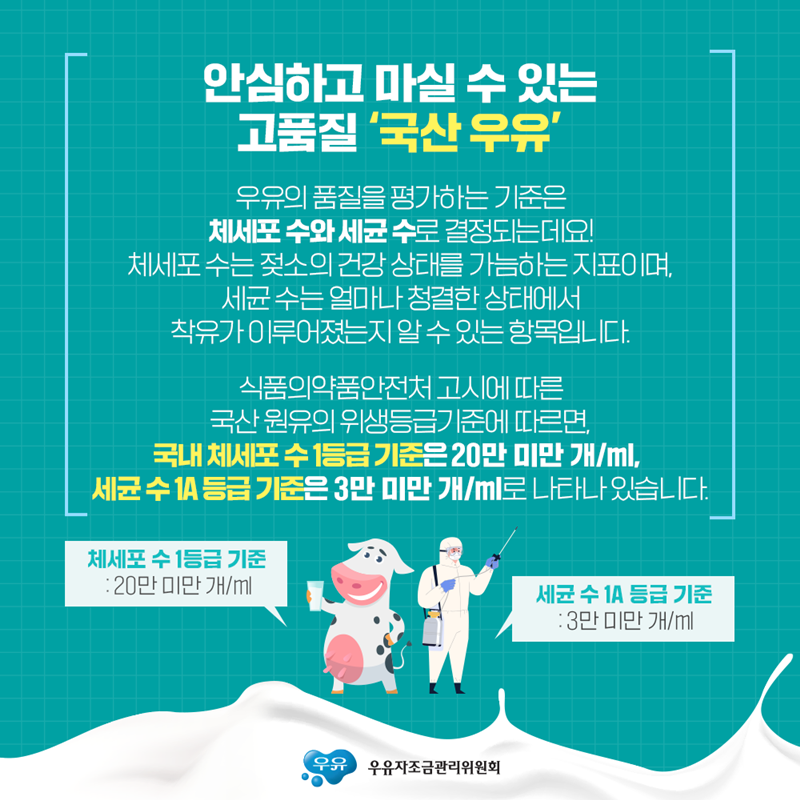 국산 우유의 1등급 품질 기준