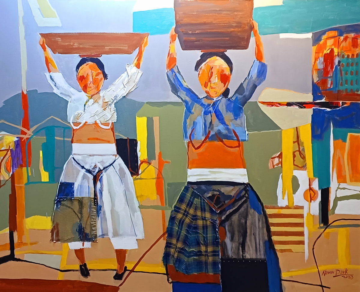 [행상여인 Peddler Woman 162.0x130.0cm Acrylic Collage on canvas 2023]