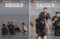 5강 공약 류현진 겨울 바다 입수