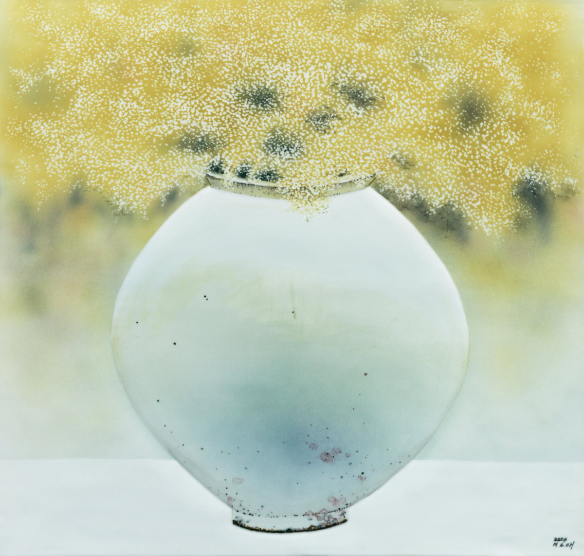 [반추(反芻)-달항아리(안개꽃2) 백자도판 1330℃ 환원소성  81x81cm  2024]