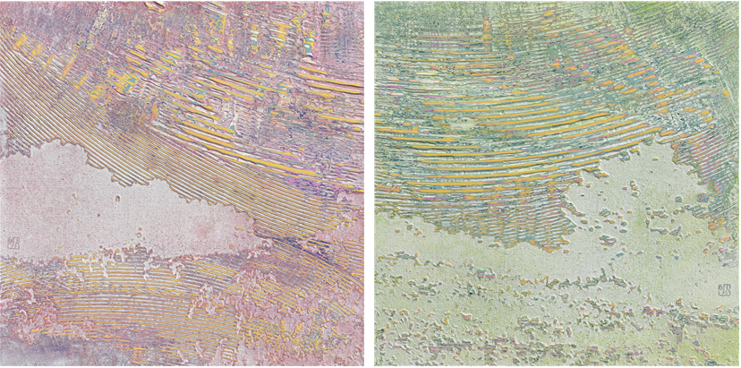 [이소 So Lee_La Brise 250501-02_45.5x45.5cm_acrylic and mixed media on on linen_2025. 사진제공: 8번가갤러리]