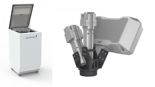 SDT의 액침냉각 시스템 '아쿠아랙'(왼편)과 비파괴 분석기 'LIBS' [SDT 제공]