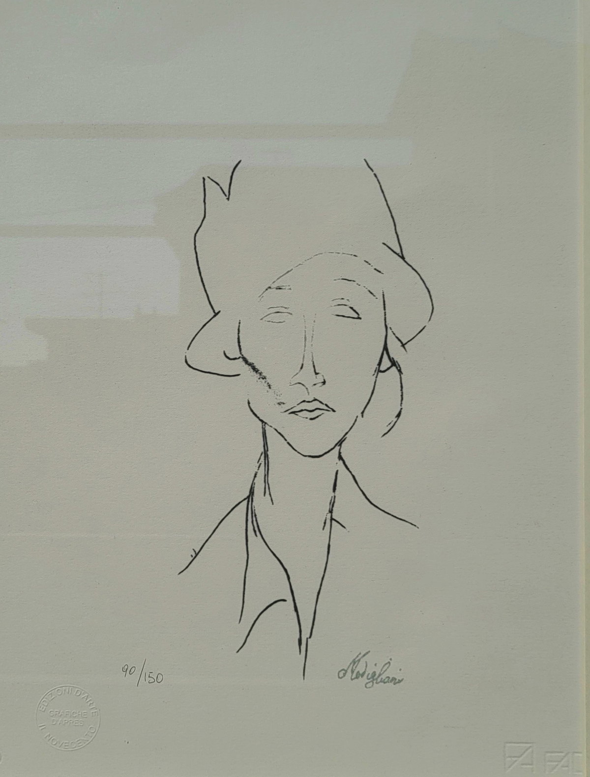 [아메데오 모딜리아니 (1884 &ndash; 1920)_Woman with Hat_42 x 32 cm_Original lithography 1988_ signed in slab_An edition made on Fabriano paper, 150of90]