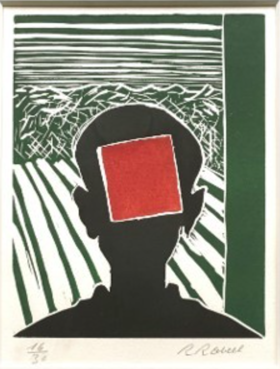 [로저 라빌 (1921 &ndash; 2013)_Kop met rood vierkant_ 1983 Original lithograph_ Signed 30of16 _ 24x18,3cm]