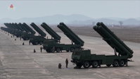 북한, 김정은 참관 600mm 초대형 방사포 훈련...합참 "350km 비행" 포착