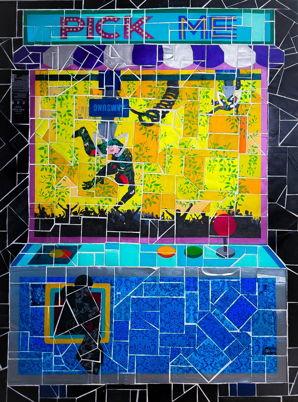 [홍선영作 l 상품입니다, 160x120cm, Plastic waste and acrylic resin on Forex board, 2025]