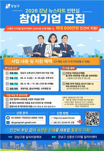 신중년 채용 강남구, 인턴십 지원 600만원 제안 ... 재취업 활로 확대