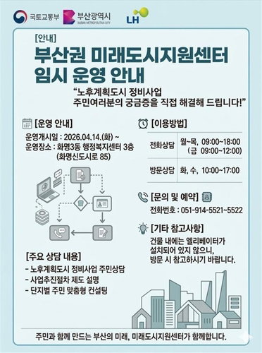 부산, 노후계획도시 정비 '미래도시지원센터' 임시 운영 개시