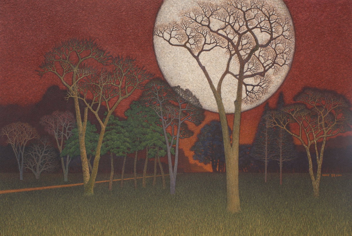 [사랑길 따라 - 보름달이 있는 정원, 혼합재료, 아크릴릭, 119 x 78 cm, 2009]