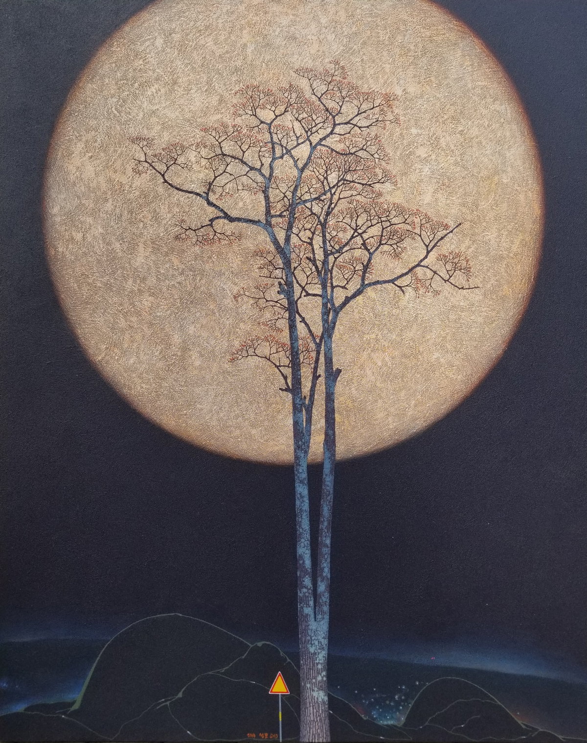 [사랑길 따라 - 보름달과 함께한 슈네멍크 산. 아크리릭, 혼합재료, 130 x 162 cm, 2018]
