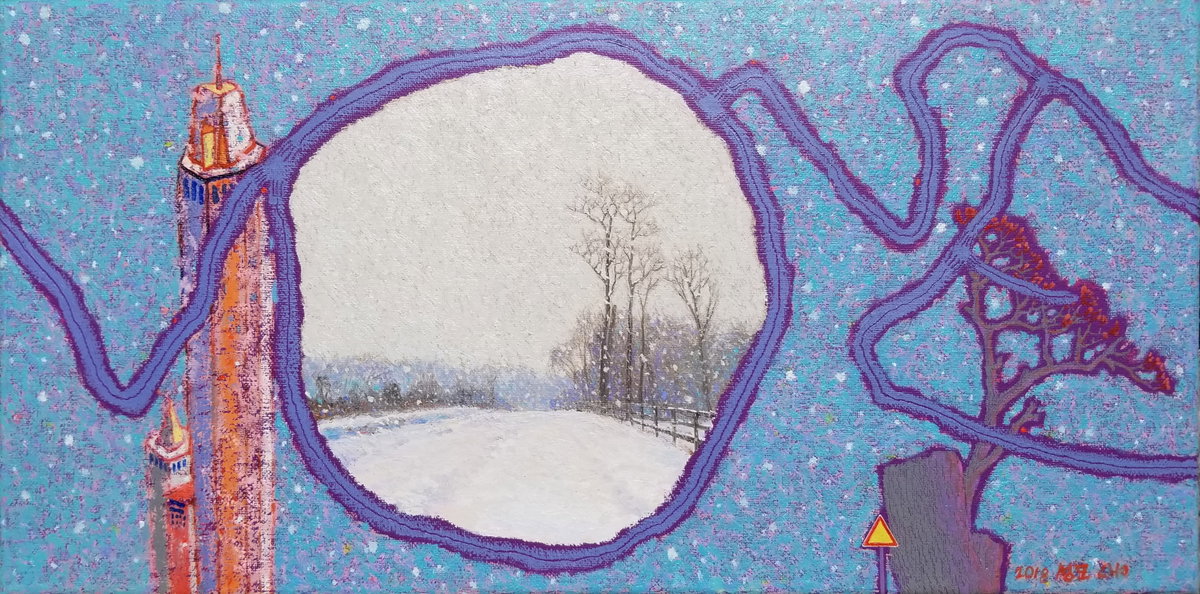 [사랑길 따라 - 눈내리는 아러킬 길, 오일, 50 x 25 cm, 2018]