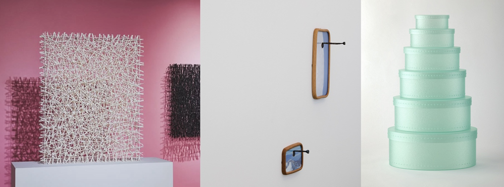 [▲(우측부터) 박성림 섬유작가 작품, 이윤정 금속조형 디자이너 작품, Seasoning.objet 오수민 작가 작품 (사진제공: 박성림, 이윤정, 오수민)]