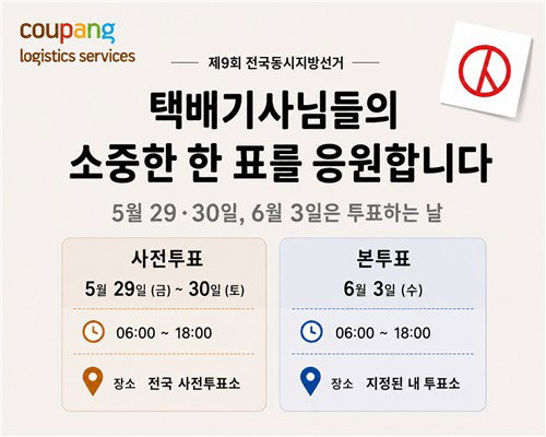 쿠팡CLS, 지방선거 택배기사 1만8천명 휴무&hellip; 