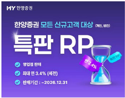 한양증권, 연 3.4% 우대금리 특판 RP 출시로 단기 유동성 확보 경쟁 가세